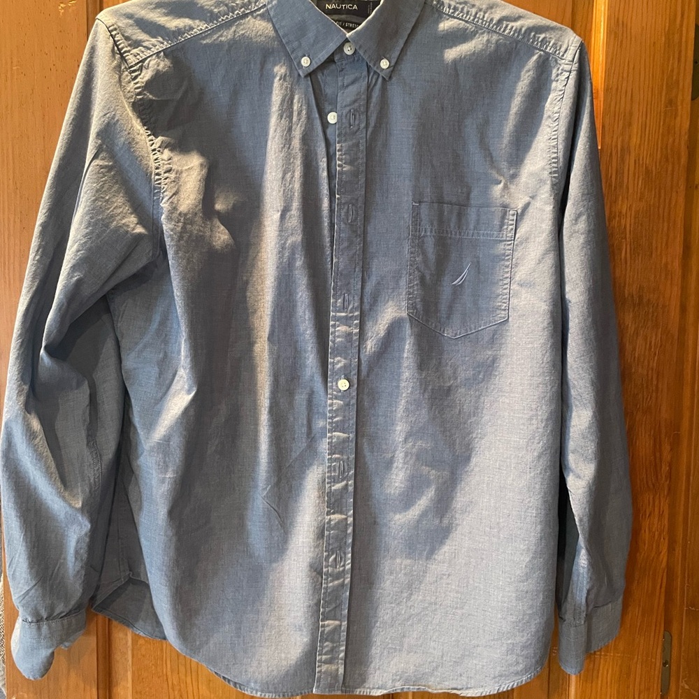 Nautica Chambray Button-Down Shirt in Light Blue